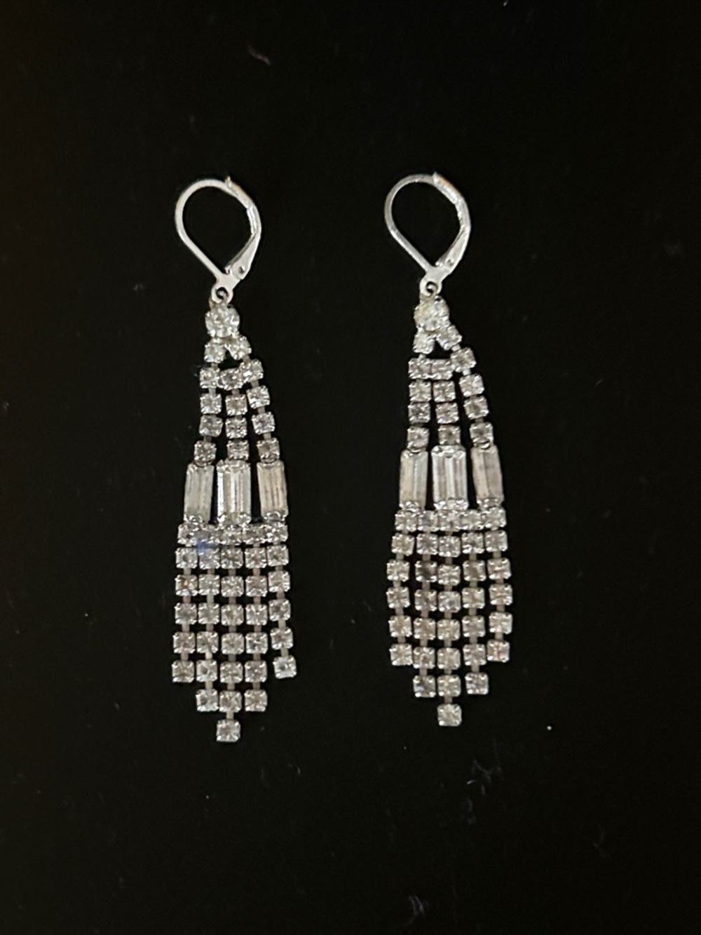 Vintage Crystal Silver Plated Fringe Drop Earrings IGC